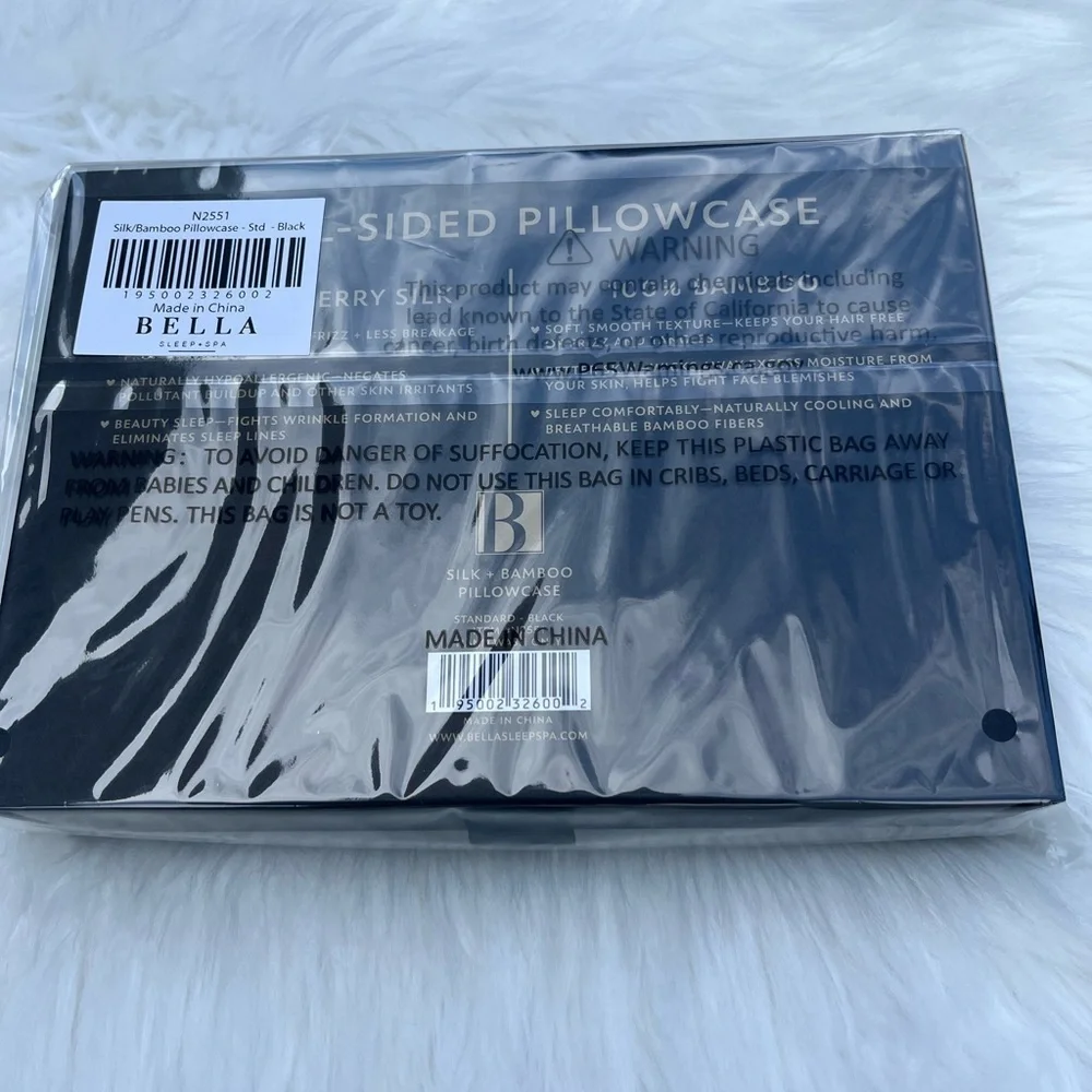 🆕 Bella Sleep + Spa Silk + Bamboo Dual-Sided Pillowcase Standard-Black